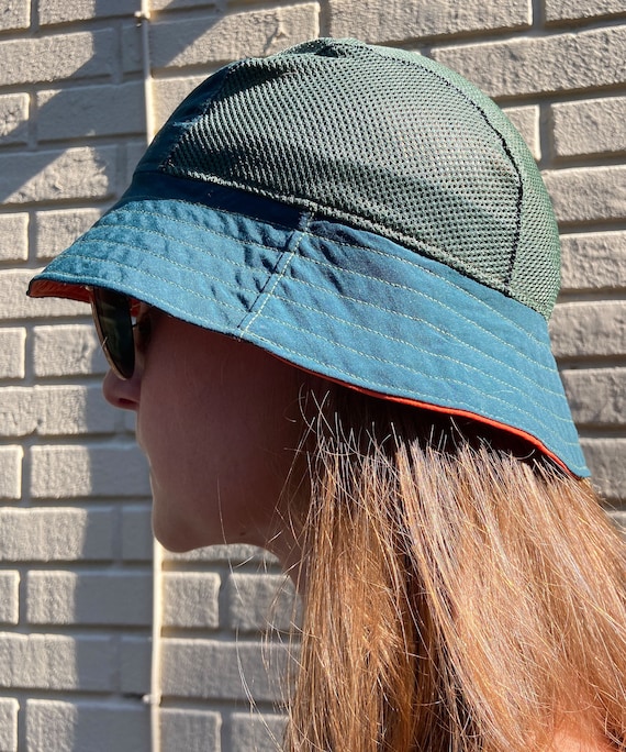 Unisex Mesh, Nylon Bucket Hat in Green and Orange 