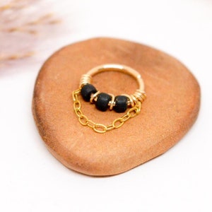 Piercingring, 12 Karat Gold gefüllt, Gold gefüllte Kette, schwarze Glasperlen 20 g (0,8 mm) Ø 6,7,8,9,10 mm Knorpel Ohr Nase Tragus Helix Conch