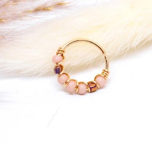 Piercing ad anello riempito in oro 12K, perline di vetro rosa cipria, Ø 8,9,10,11,12mm G20 (0,8mm) Naso Narice Setto Cartilagine Orecchio Elica Daith Rook