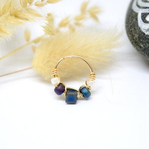 12K Gold Filled Piercing Ring, Pearly White Purple Glass Beads, 20G (0.8mm) Ø 8,9,10,11,12mm Nose, Cartilage Ear, Navel, Mini Hoop