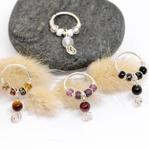 925 Silver Piercing Ring, Gemstones Quartz Garnet Tiger Eye Obsidian Ø 8,9,10,11,12mm, 18G or 20G, Cartilage Ear, Nose
