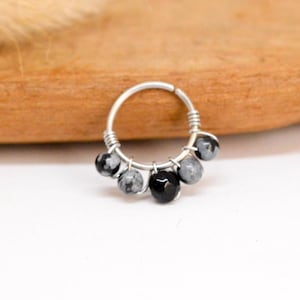 Anneau Piercing Acier inoxydable 316L Pierres gemme Obsidienne Onyx Ø 10mm 20G (0.8mm) Cartilage oreille Nez Nombril Septum Hélix Conch Lobe