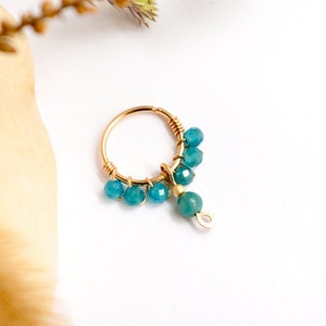 Piercing ad anello riempito in oro 12 carati, pietre preziose di apatite Ø 11 mm, 18 g (1 mm) per cartilagine, orecchio, conchiglia, elica, naso, setto, mini cerchio, gioielli da sposa