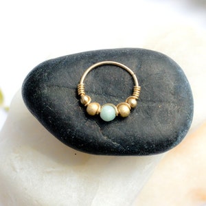 Piercingring, 14K Gold filled, Gold filled Perlen, Amazonit Stein, Ø 9,10,11,12mm, 22G / 0,6mm, Ohrknorpel, Nase, Bauchnabel