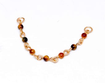 14k gold-filled chain, tiger's eye stones, 1.3cm to 5cm for piercing, ring or stud, Nose, Nostril, Conch, Helix, Industrial, Lobe, Upper lobe
