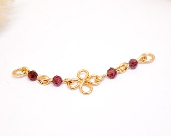 14K gold-filled chain with faceted garnet stones, for piercing, ring or stud, for nose, nostril, conch, helix, industrial lobe and upper lobe piercings