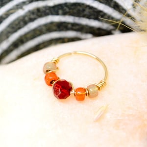 Piercing ad anello riempito in oro 12 carati, perline in vetro Swarovski Ø 10, 11, 12 mm, 20 g (0,8 mm), per cartilagine, orecchio, naso, ombelico, conchiglia, daith, elica, mini cerchio.