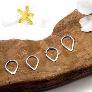 925 Silver Hammered Piercing Ring (flat), Ø 6,7,8,9,10,11,12mm 20G or 18G, Drop triangle tip cartilage ear Nose Navel Minimalist