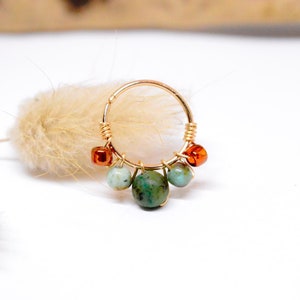 12K Gold Filled Piercing Ring / 925 Silver / 316L Stainless Steel, African Turquoise Stones Ø 10,11,12mm 20G/G18 (0.8mm) Cartilage Ear Nose Lobe
