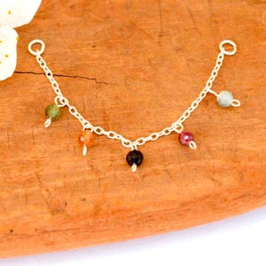 925 Silver Chain, Tourmaline Stone Charms, 5.8cm, for Piercing, Ring or Stud, Conch Helix Industrial Lobe, Upper Lobe
