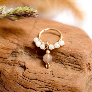 Piercing-Ring, 12K Gold gefüllt, Edelsteine Mondsteine Ø 10mm, 18G (1mm), Ohrknorpel, Muschel, Helix, Nasenseptum, Mini-Creole