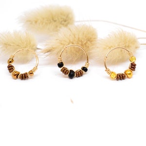 12K Gold Filled Piercing Ring, Bronze Glass Beads Ø 9,10,11,12mm G20 (0.8mm), Cartilage Ear Helix Conch Daith Rook Nose Septum Navel