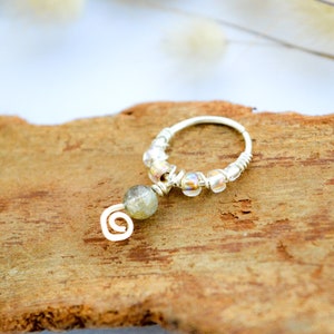 Piercingring, 925 Silber, 10, 11, 12mm 20G /0,8mm, Labradorit Edelstein, Ohrknorpel, Nase, Septum, Helix, Conch, Lobe, Ethno