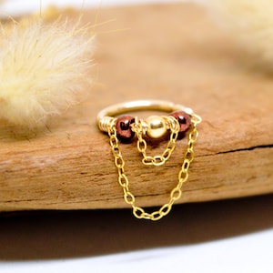 Piercing ad anello, placcato oro 12K, catena, perla placcata oro, perline di vetro, Ø 9, 10, 11, 12mm, 20G 18G 16G, cartilagine orecchio naso setto creolo