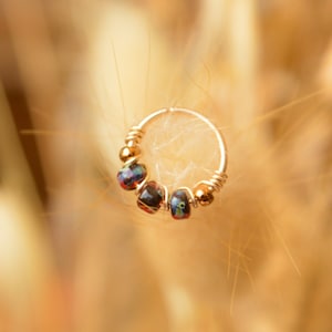 Piercing ring, 12K gold filled, glass beads, Ø 8,9,10,11,12mm, G20 (0.8mm), Nose, Cartilage ear, Navel, Lobe, daith rook helix