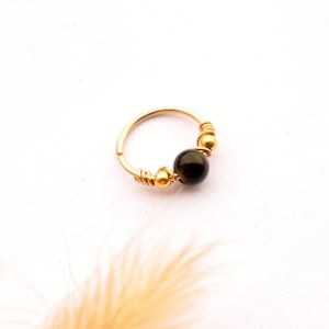 Piercingring, 12K Gold Filled, Obsidian Edelstein, 20G (0,8mm) Gold Filled Perlen, Ø 9,10,11,12mm Nase Knorpel Ohr Bauchnabel Creole