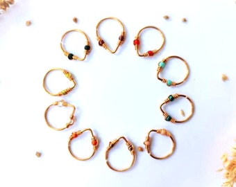 12K Gold Filled Piercing Ring, Glass Beads, Ø 9,10,11,12mm, 20G (0.8mm) Cartilage Ear, Nose Septum Helix Conch Upper Lobe Mini Hoop