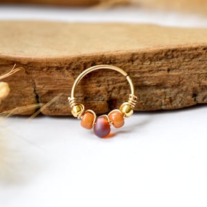 Piercing ring, 12K gold filled, red gold glass beads, Ø 9, 10, 11, 12mm, G20/0.8mm, nose septum cartilage ear helix lobe rook daith