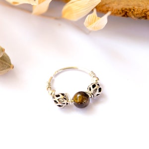 Piercingring, 925 Silber, Tigerauge Halbedelstein, Ø 10,11,12mm, 20G/0,8mm, Ohrknorpel, Helix Conch Daith Upper Lobe