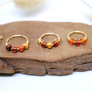 Piercing ring, 12K Gold Filled, Orange copper gold glass beads, 20G / 18G Ø 7,8,9,10,11,12mm Nose Cartilage Ear Navel helix rook daith