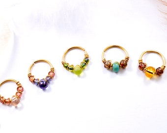 Piercing ring, Gold filled / Silver / 316L stainless steel, glass beads Ø 8,9,10,11,12mm, 20G (0.8mm) Cartilage ear, Nose, Navel, mini hoop