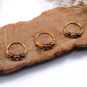 Piercingring, 12K Gold gefüllt, Glasperlen Ø 8,9,10,11,12mm G20 (0,8mm), Knorpel Ohr, Nase, Helix Conch Daith Rook Septum Bauchnabel