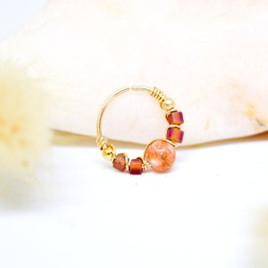 Piercingring, 12K Gold Filled, Sonnenstein, Glasperlen, Ø 9, 10, 11mm, 20G /0,8mm, Ohrknorpel, Helix, Daith, Rook, Nase