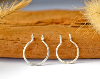 FAUX Septum, Argent 925 martelé, Ø 9 ou 11mm G20, ethnique bohème, cadeau femme, bague cerceau manchette anneau de nez à pincer, Minimaliste