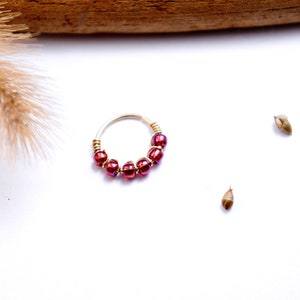 14K Gold Filled/925 Silver piercing ring, pink glass beads, Ø 7,8,9,10mm, 22G (0.6mm) Cartilage ear, Navel, Nose (nostril)