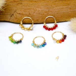 Piercing Ring, 12K Gold Filled, Glass Beads Ø 8,9,10,11,12mm 20G/18G/16G, Cartilage Ear, Nose, Navel, Helix Conch Daith Rook Septum