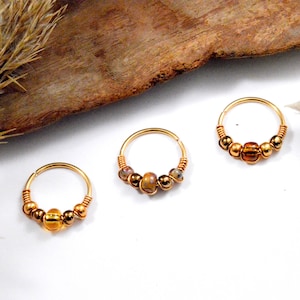 Piercing ring Brass / Gold filled 12 Carats, Ø 12 mm, 18G / 1mm, glass beads, copper, gold, bronze, cartilage, conch, lobe, mini creole