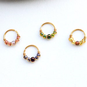Piercing ring, 12K gold filled / 925 silver / 316L stainless steel, colored glass beads, Ø 8,9,10,11,12mm 20G (0.8mm), Cartilage Ear, Nose, Navel