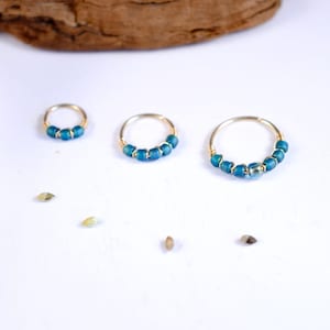 Piercing ring, 12K Gold Filled / 925 Silver / 316L Stainless Steel, 20G/0.8mm, Ø 6,7,8,9,10,11mm, blue beads, Nose, Cartilage Ear, Navel