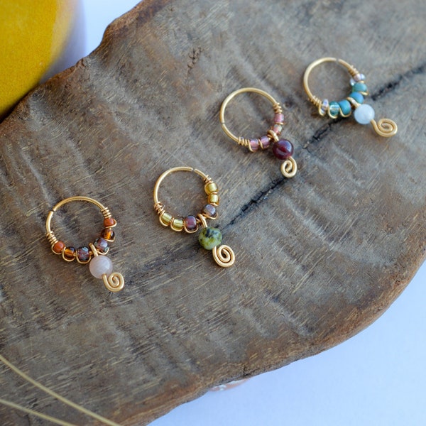 Piercing ring, 12K gold filled, Gemstones Ø 9,10,11,12mm, 20G (0.8mm) glass beads Ear cartilage, Navel Nose Septum Conch Helix