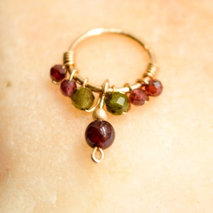 Anneau Piercing Or rempli 12K/ Argent 925/ Inox 316L, Pierres Grenat Tourmaline Ø 10,11,12mm 18G (1mm) Cartilage oreille Nez Mini créole