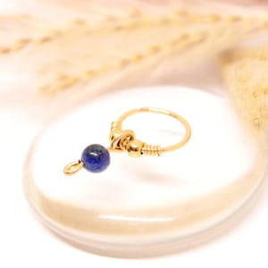 14K Gold Filled Piercing Ring, Lapislazuli Stein Anhänger, Gold Filled Perlen Ø 7,8,9,10mm G22 (0,6mm) Knorpel Ohr Nase Tragus Nasenloch