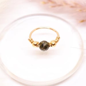 14K Gold Filled Piercing Ring, Pyrite Stone, Gold Filled Beads, 22G (0.6mm), Ø 7mm, Cartilage Ear, Daith Rook Helix Tragus Nose Nostril