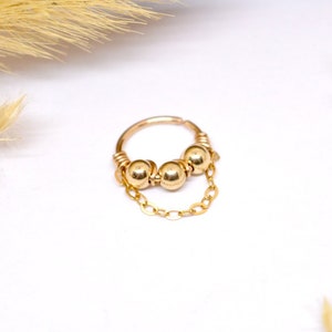 Piercing Ring, 14K Gold Filled, Gold Filled Beads and Chain, Ø 7,8,9,10,11,12mm, 20G (0.8mm), Cartilage Ear, Nose, Helix Conch Septum