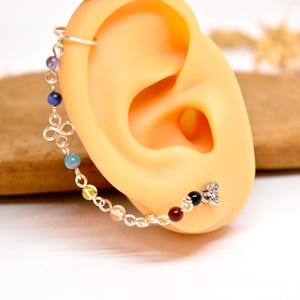 7 chakra chain in 925 silver, semi-precious stones, 6.8cm for piercing, ring or chip, Conch Helix Industrial Lobe, upper lobe