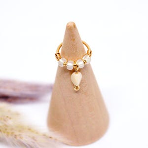 12K Gold Filled Piercing Ring, White Petal Glass Pearl Pendant Ø 9mm 18G (0.8mm) Cartilage Ear Helix Daith Nose Septum Upper Lobe