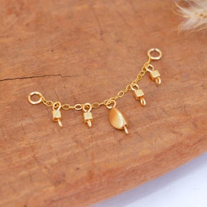 Gold filled piercing chain, gold glass bead pendants. For bar ring or hoop, Nose Nostril Conch Helix Industrial Upper lobe