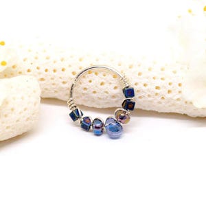 Anneau piercing Argent 925, perles verre violet,  Ø 9mm 20G (0.8mm) Cartilage oreille Nez Conch Hélix Rook Daith Upper lobe Mini créole