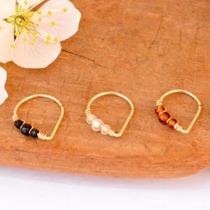 12K Gold Filled Drop Piercing Ring / 925 Silver / 316L Steel, 20G Glass Beads (0.8mm), Ø 7,8,9,10,11,12mm Cartilage Ear Nose Navel