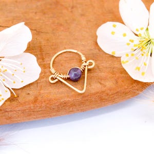 12 carat gold filled piercing ring with Amethyst gemstone Ø 10mm 20G (0.8mm) Cartilage ear, Nose Septum Mini upper lobe hoop