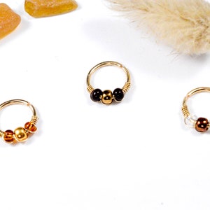 Anneau pierçing, Or rempli 12K, Ø 7, 8, 9, 10mm, 20G/ 0,8mm, 22G/ 0,6mm, perles en verre, Cartilage oreille, Nez, Nombril, hélix rook daith