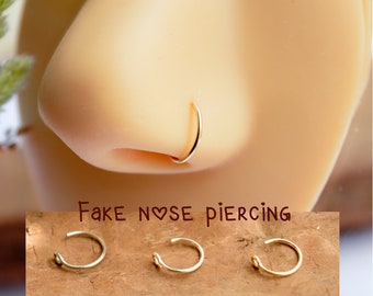 Faux piercing nez, Or rempli 12K/ Argent 925/ Acier 316L, Ø 6,7,8mm 20G (0,8mm) Bague nostril, Cerceau narine sans perçage, Minimaliste