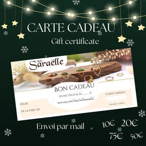 Cheque regalo para imprimir Mellesaraëlle, Cheque regalo Navidad, Cumpleaños San Valentín Joyas personalizadas, importe a elegir Enviar por email