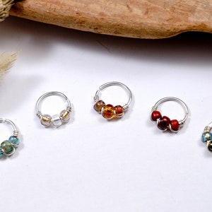 925 Silver and Glass Pearl Piercing Ring, Ø 8,9,10,11,12mm, 20G (0.8mm) Cartilage ear helix daith, rook, conch, Tragus Nose, Navel