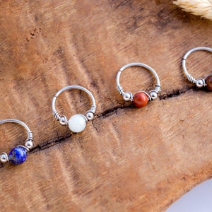 Piercing Ring 316L Stainless Steel Gemstones Ø 9,10,11,12mm 20G/0.8mm Amazonite Tiger Eye Red Jasper Lapis Lazuli Nose Cartilage