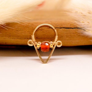 12K Gold Filled Piercing Ring, Agate Gemstone Ø 9mm 20G (0.8mm) Drop Point V Cartilage Ear Nose Septum Helix Rook Mini Hoop